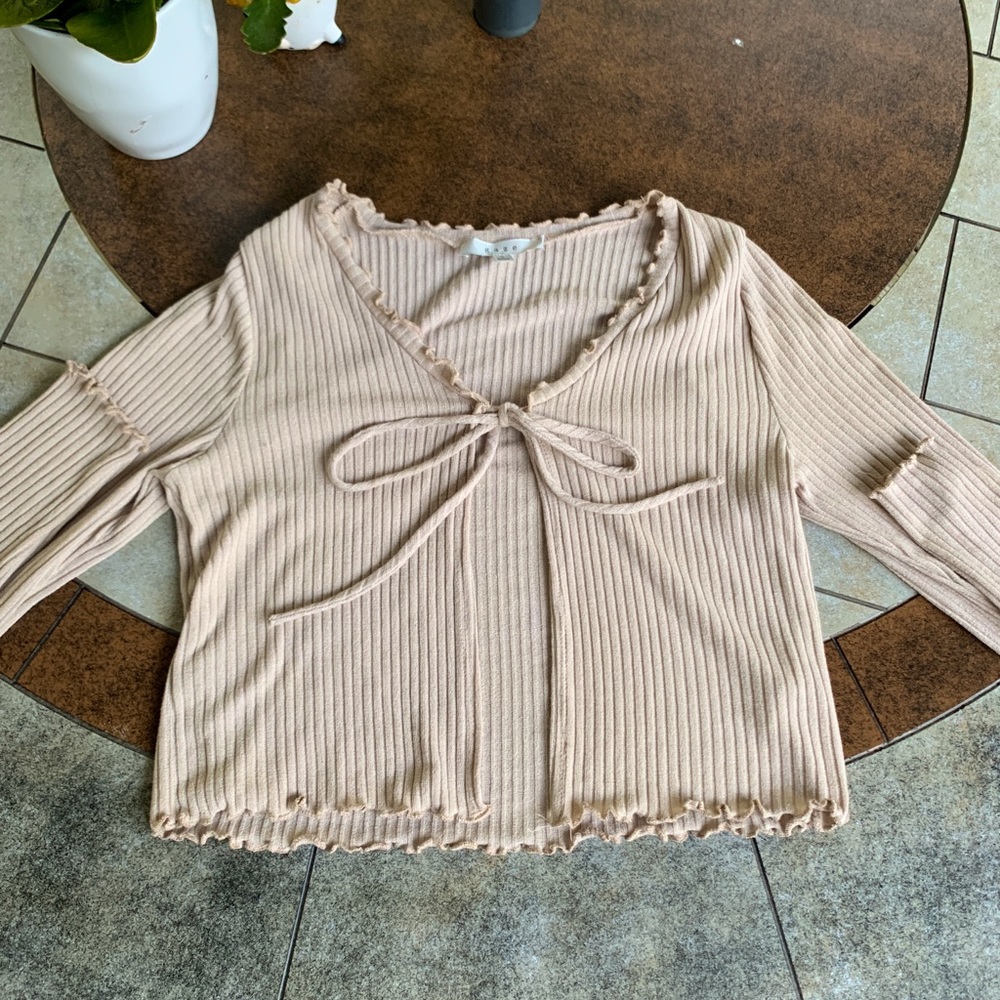GAZE Tan Ribbed Cardigan